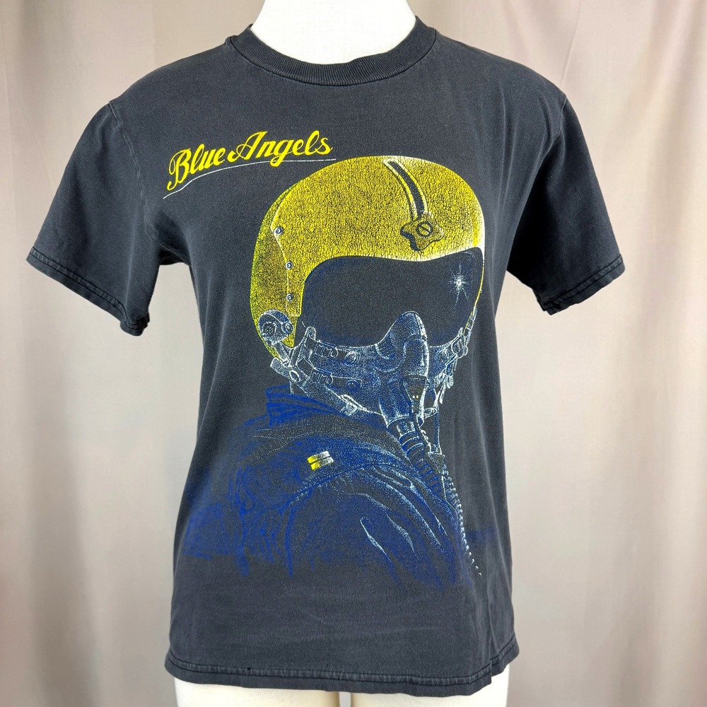Vintage BLUE ANGELS Mens (S) T-Shirt Aviation Air Force Faded Graphic Pilot